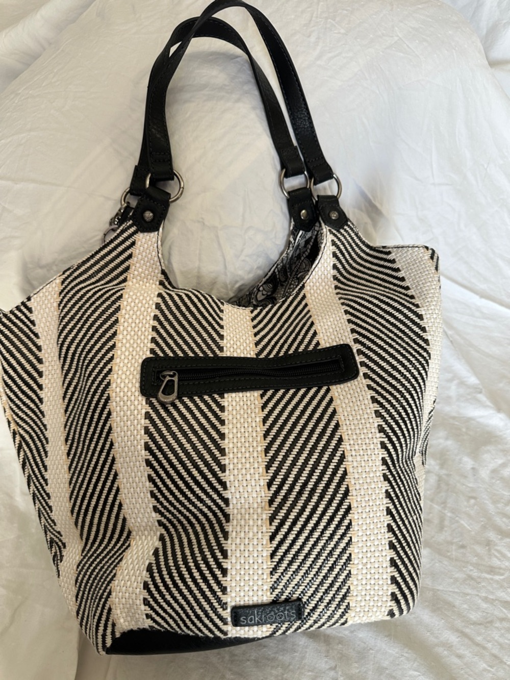 Sakroots Black and Cream Striped Woven Tote